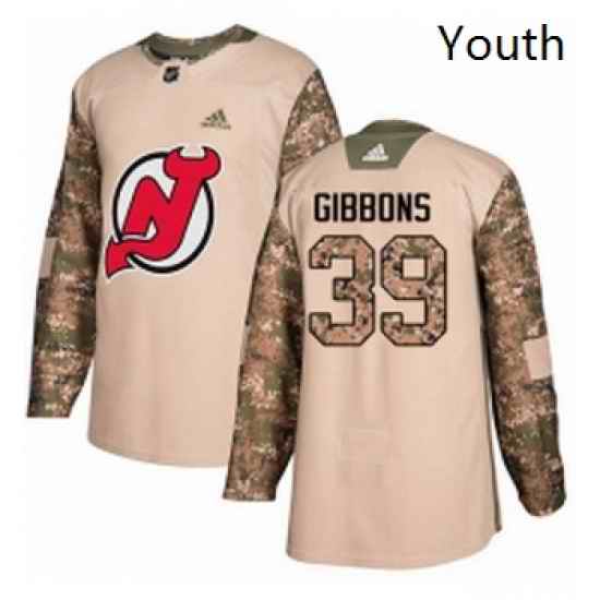 Youth Adidas New Jersey Devils 39 Brian Gibbons Authentic Camo Veterans Day Practice NHL Jersey